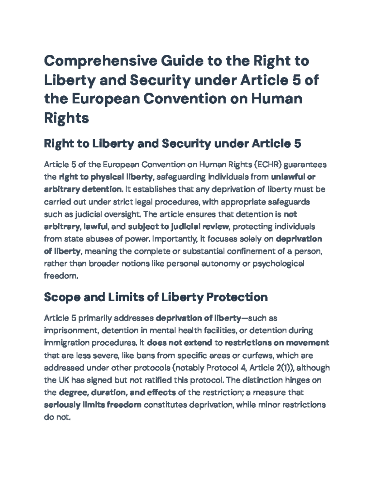 Comprehensive Exam Notes on Article 5 Rights in ECHR Context - Studocu