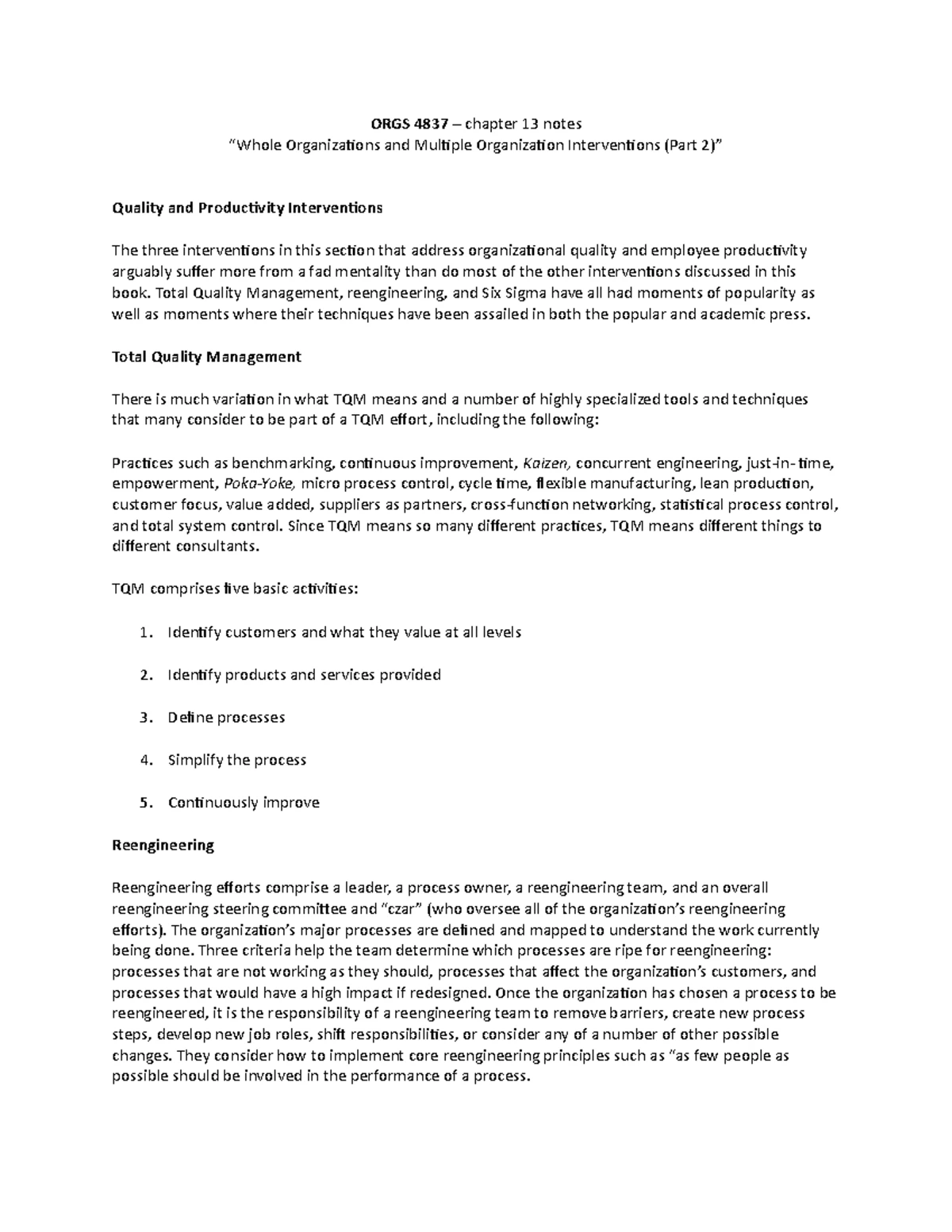 Study Notes for OD Practitioners: Chapter 5 Overview - Studocu