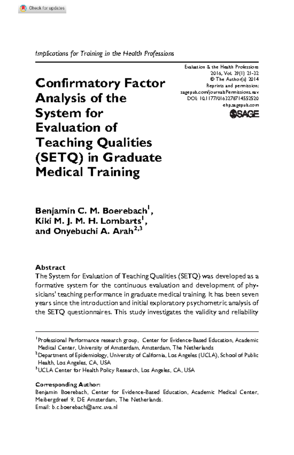 Examining SETQ: Validity & Reliability in Graduate Medical Training ...