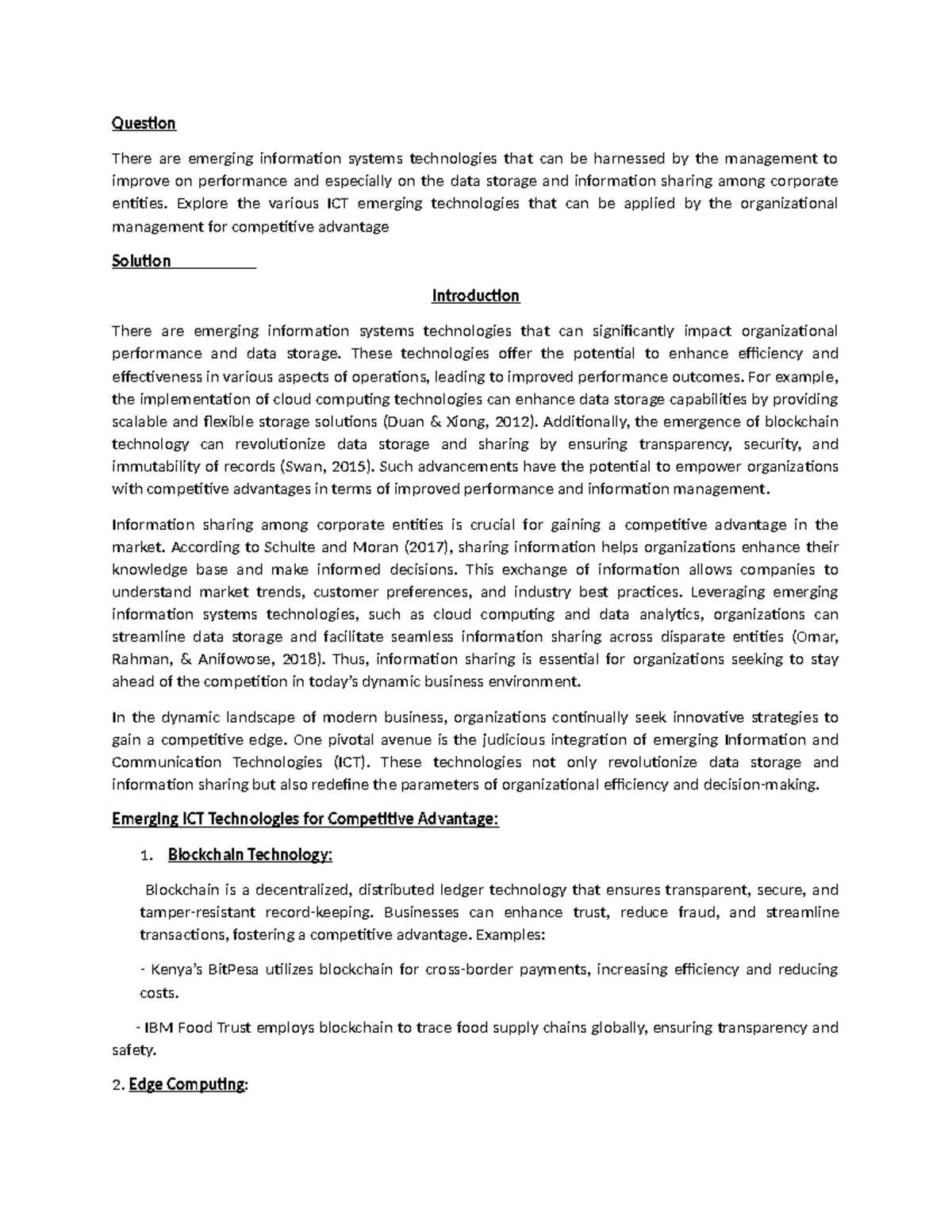 BMS 400 Assignment - Emerging ICT Technologies for Competitive Edge ...
