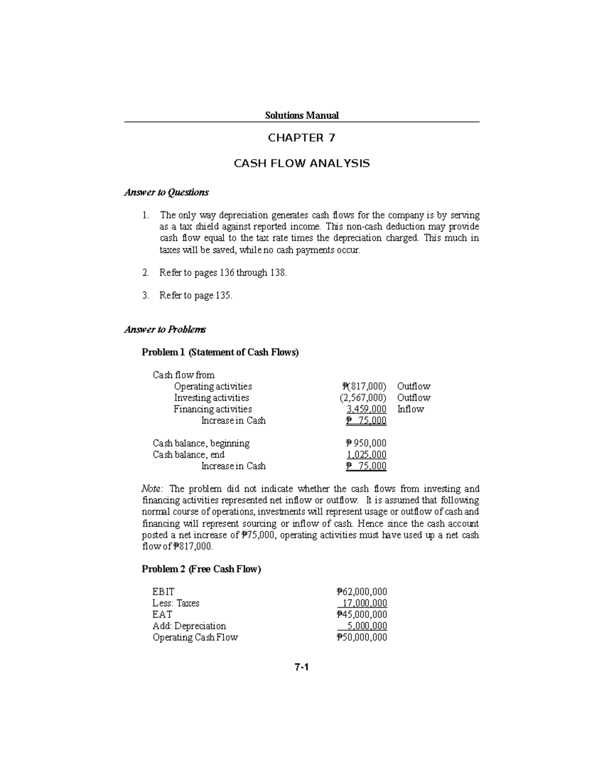 Chapter 7 Solutions: Cash Flow Analysis & Problem Answers - Studocu
