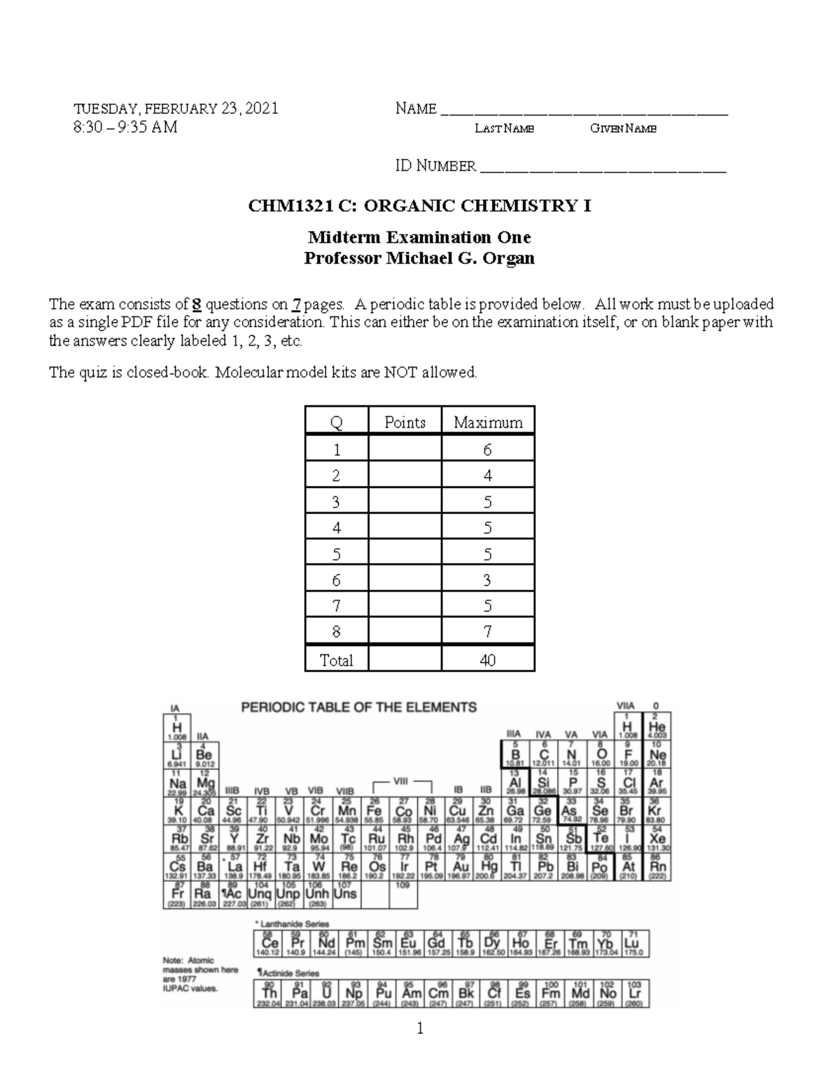 CHM1321 C: Organic Chemistry I Midterm Exam - February 2021 - Studocu