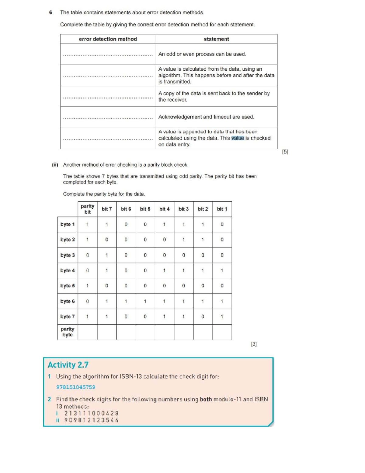 UNIT 2 Worksheet - Error Detection Methods and Parity Checks - Studocu