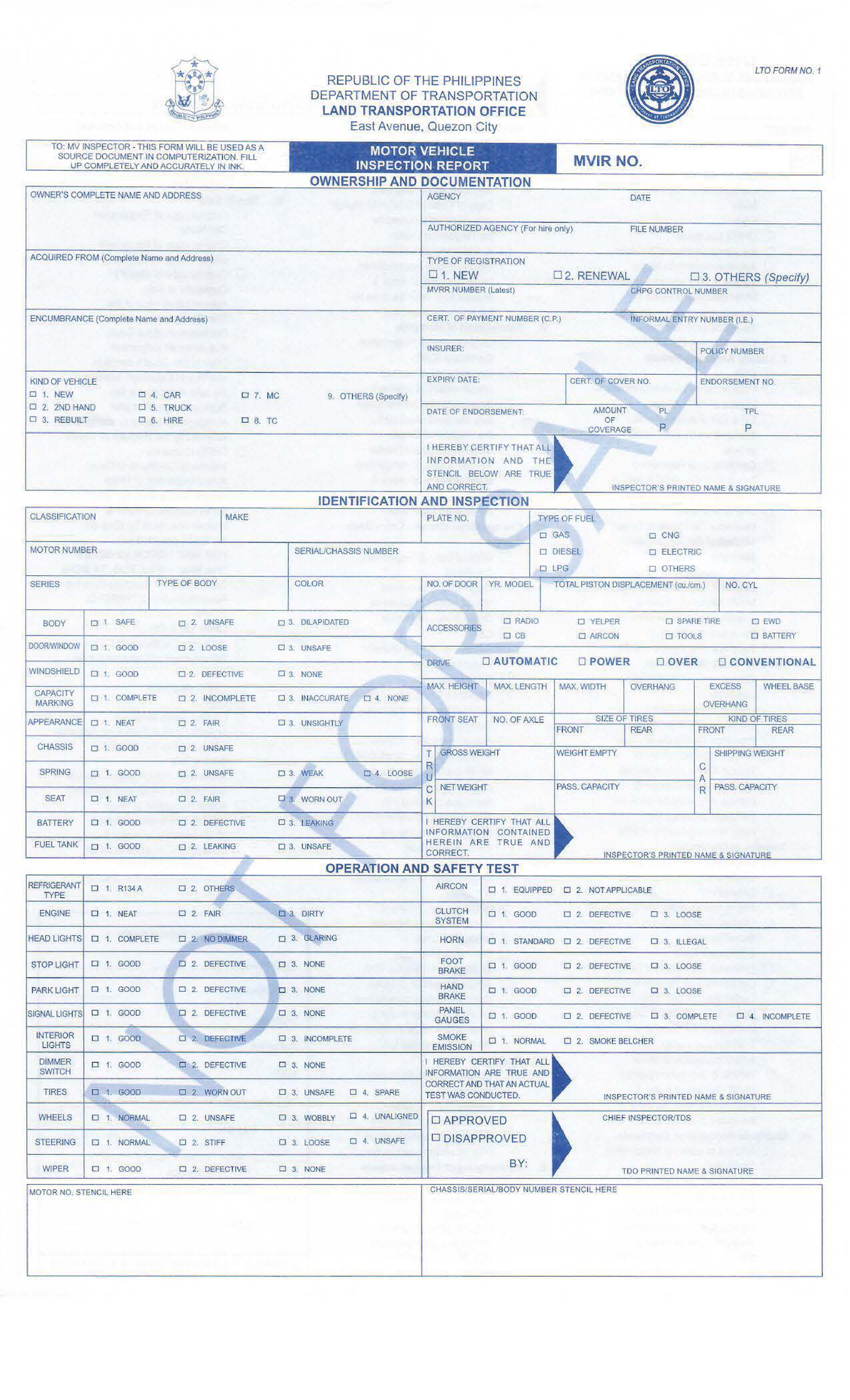 MVIR-Form: Motor Vehicle Inspection Report Template - Studocu