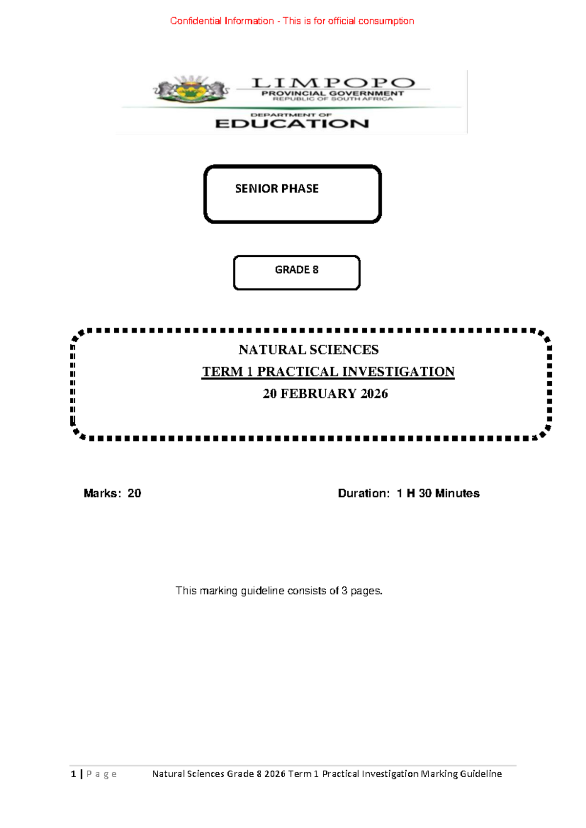 NS Grade 8 Term 1 2026 Practical Investigation Marking Guide - Studocu