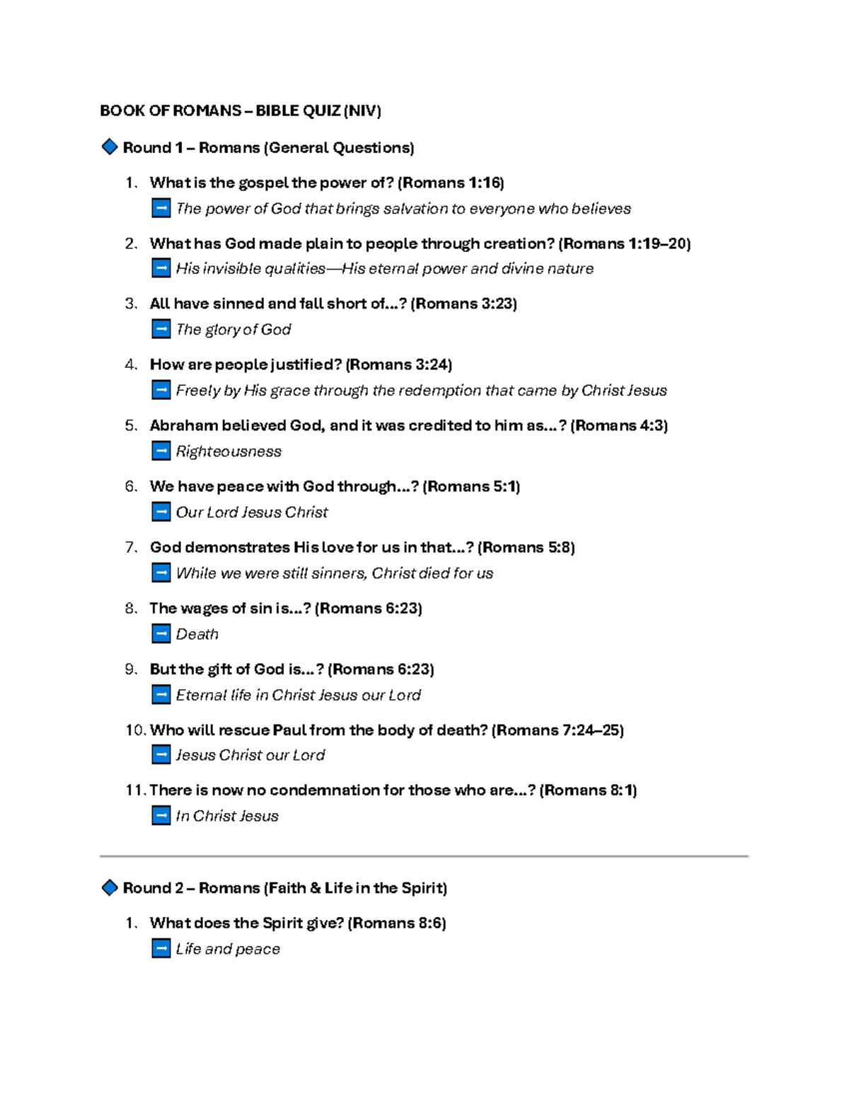 BOOK OF ROMANS BIBLE QUIZ (NIV) - Comprehensive Study Guide - Studocu
