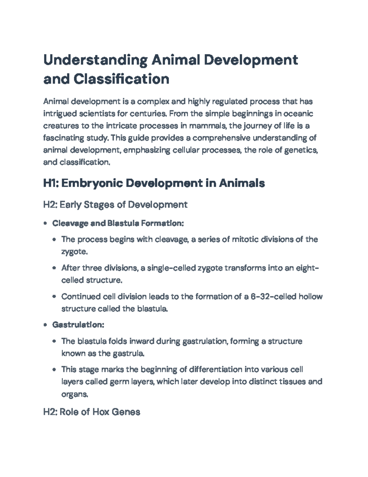Understanding Animal Development and Classification (BIOL 101 ...