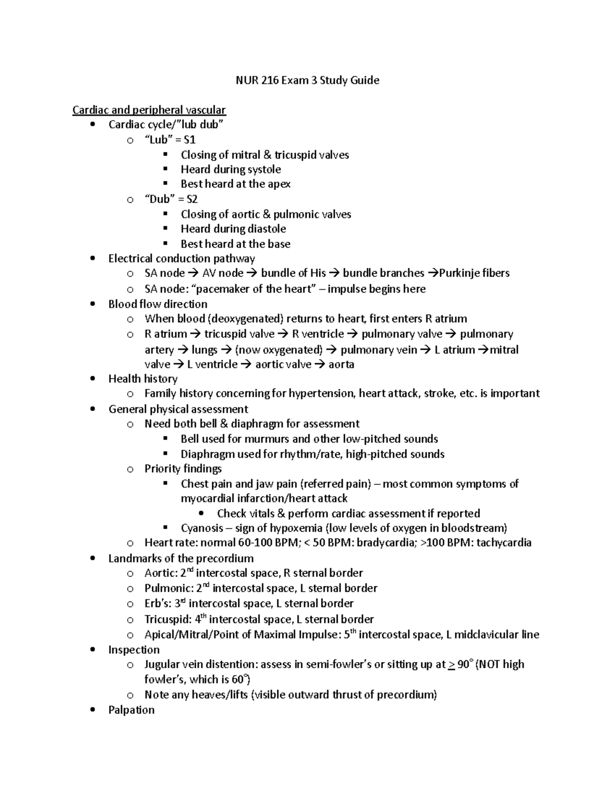 NUR 216 Exam 3 Comprehensive Study Guide and Review Notes - Studocu