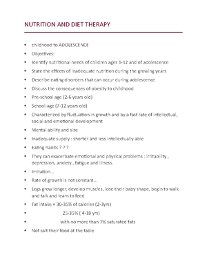 Nutrition diet therapy - NUTRITION IN THE LIFE CYCLE Throughout the ...