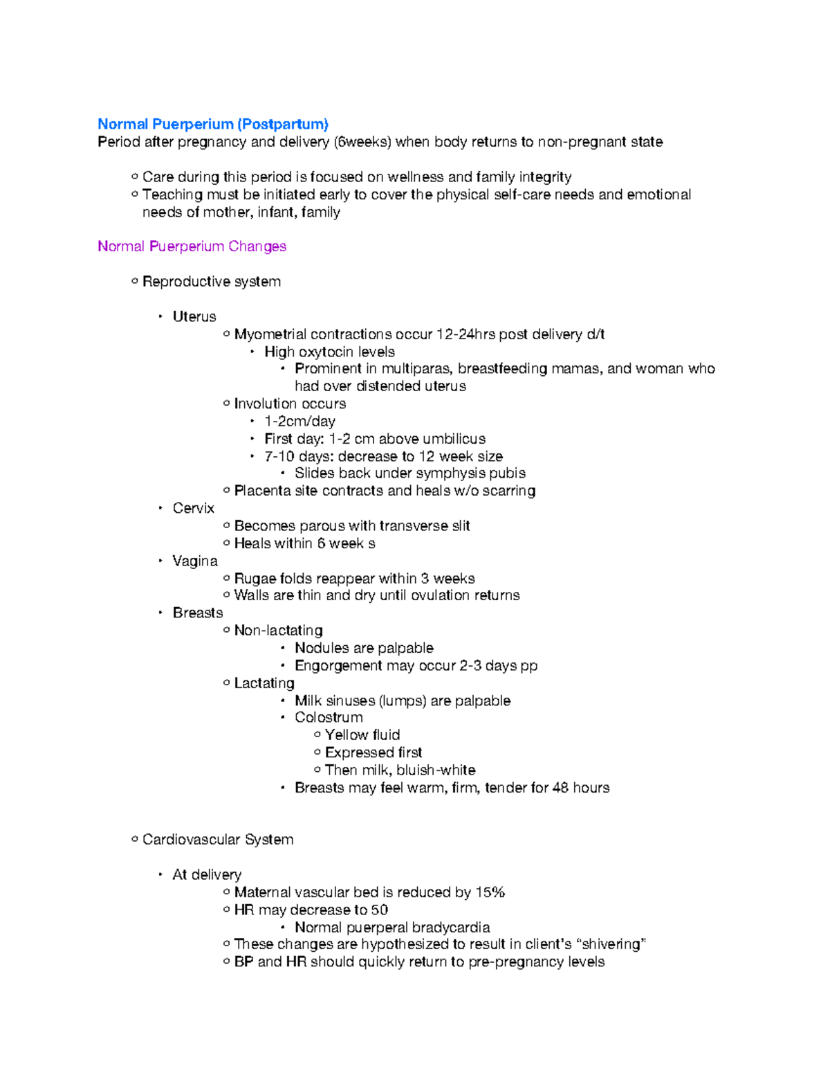 OB Study Guide - Part 4: Normal Postpartum Changes and Care - Studocu