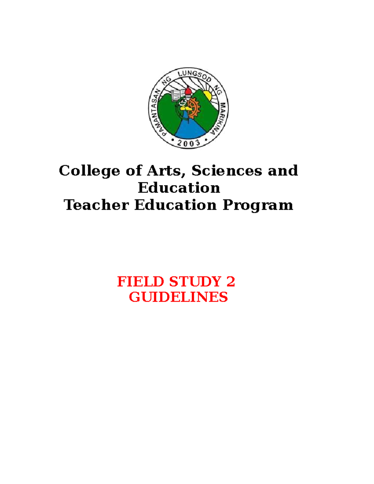 Field Study 2 Guidelines for Teacher Education Program (TEP) - Studocu