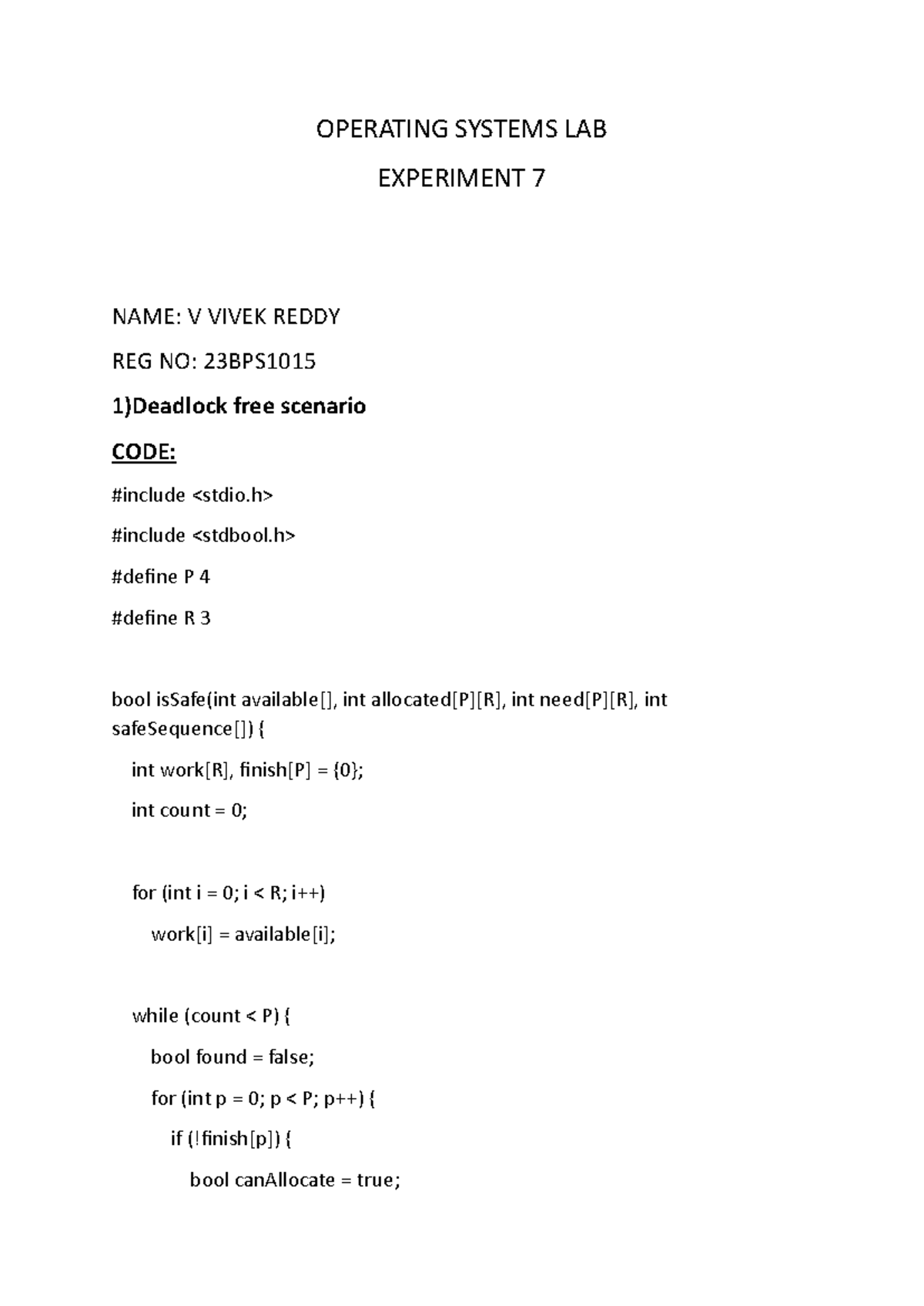 Oslab ASS7 - nothing - OPERATING SYSTEMS LAB EXPERIMENT 7 NAME: V VIVEK ...