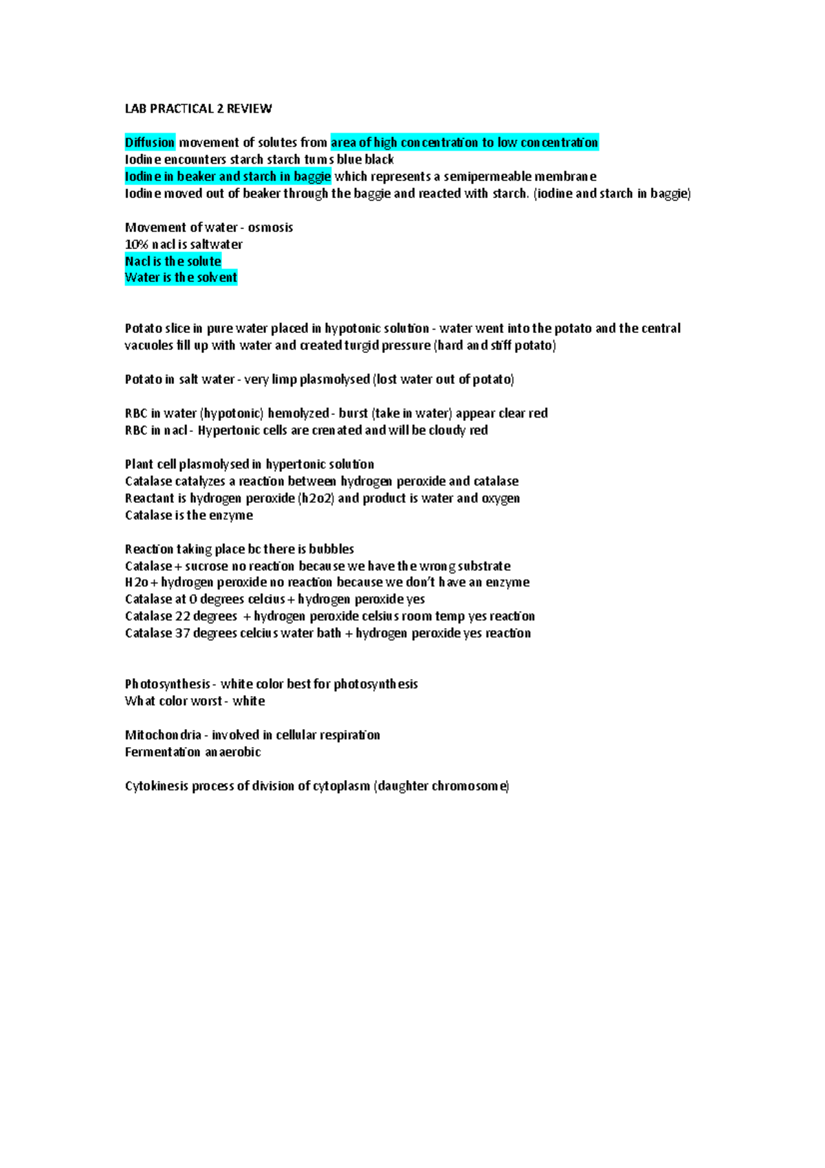 LAB Practical 2 Review - LAB PRACTICAL 2 REVIEW Diffusion movement of ...