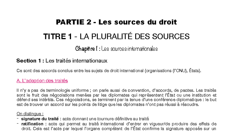 Partie 2 - Les Sources du Droit : Pluralité et Hiérarchie des Normes ...