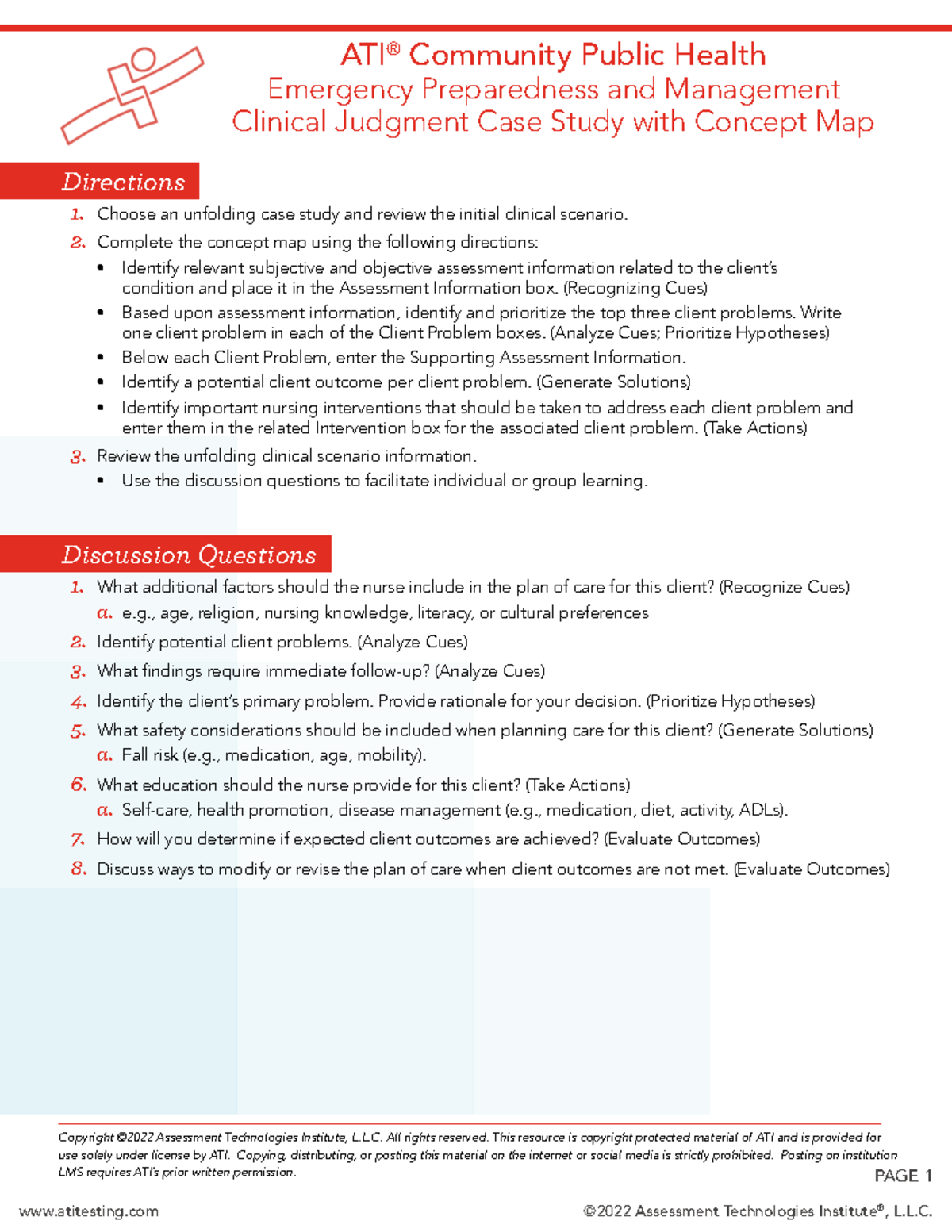 CPH CJCS Emergency Preparedness Clinical Judgment Case Study - Studocu