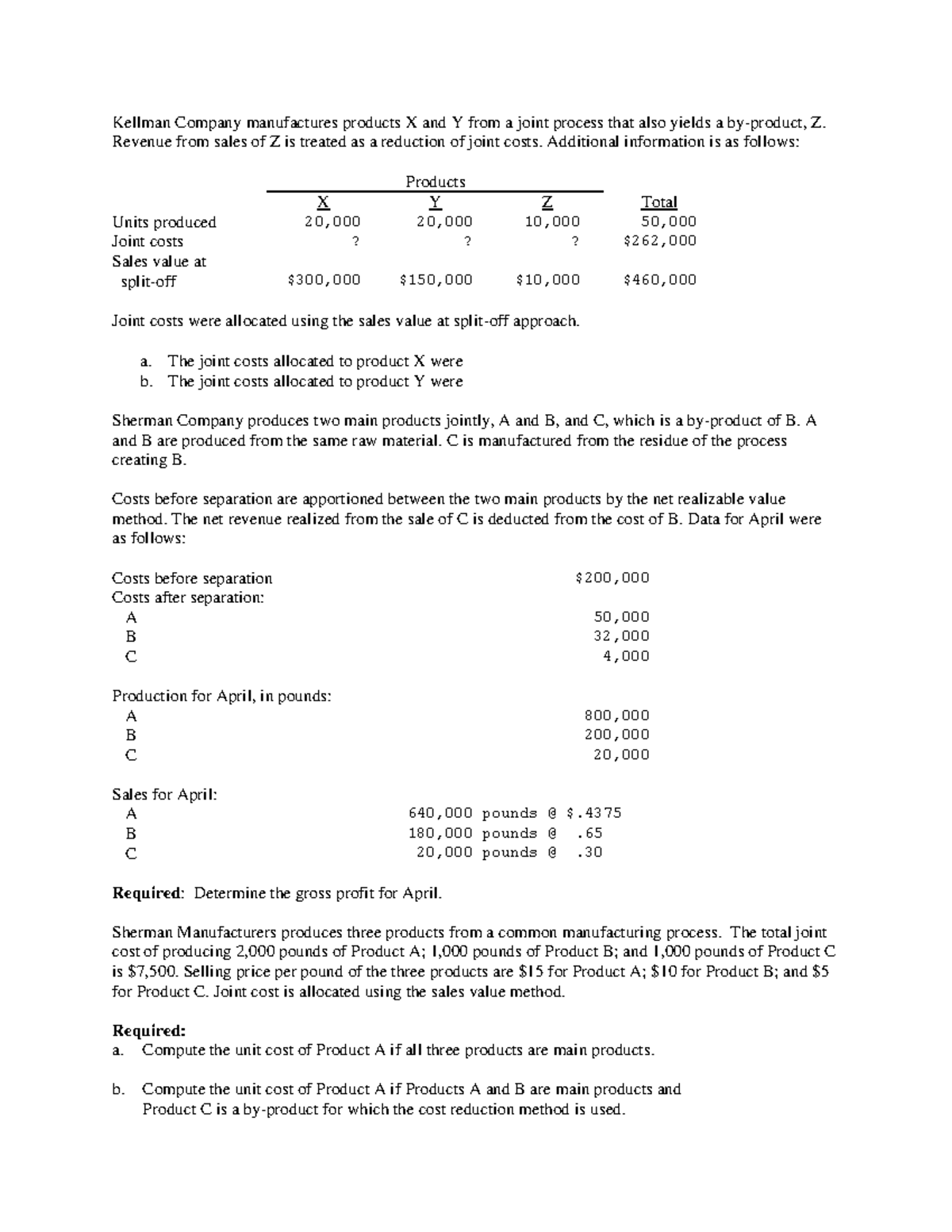 By-Product Cost Allocation Exercises - Joint Production Analysis - Studocu