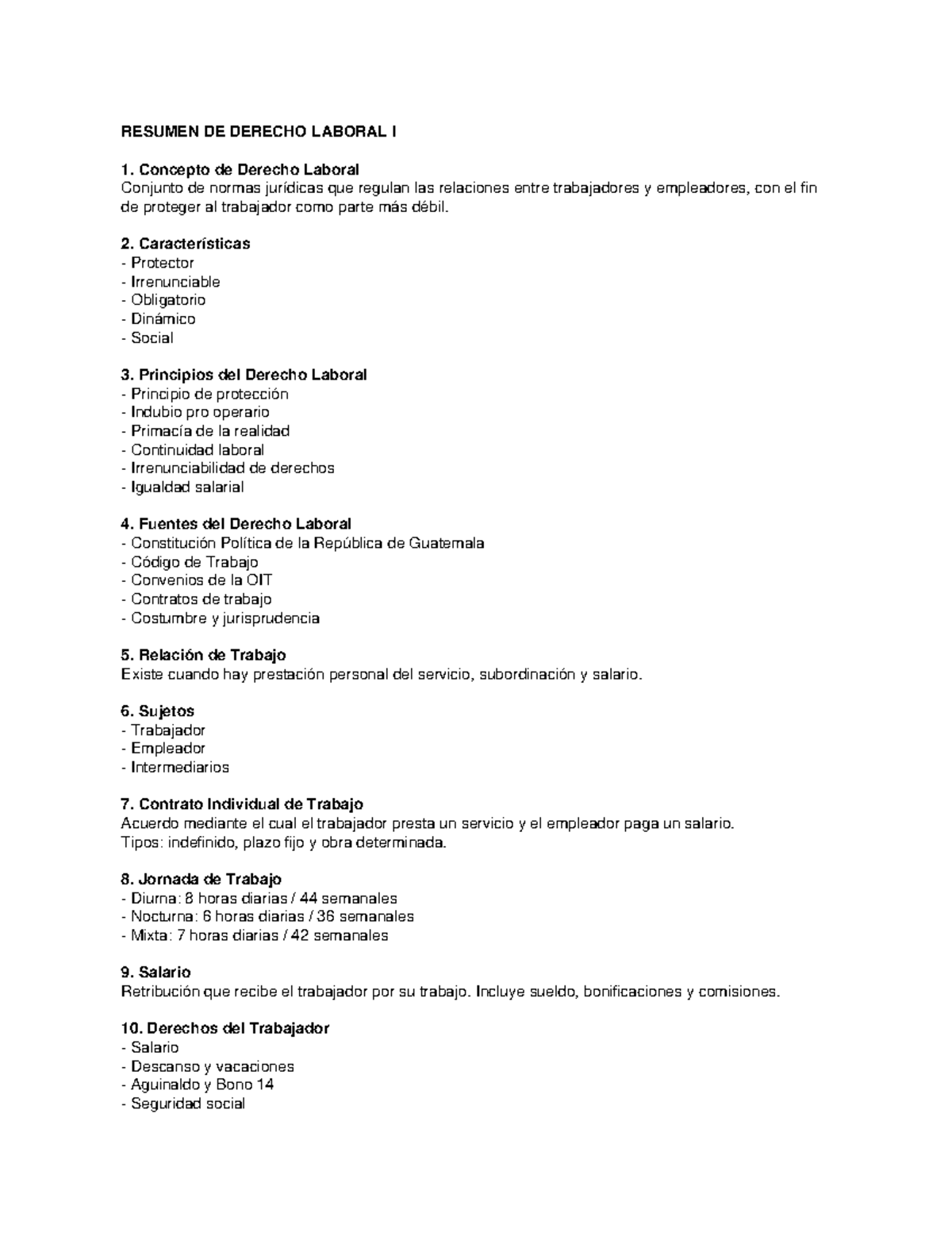 Resumen de Derecho Laboral I: Conceptos y Principios Clave - Studocu