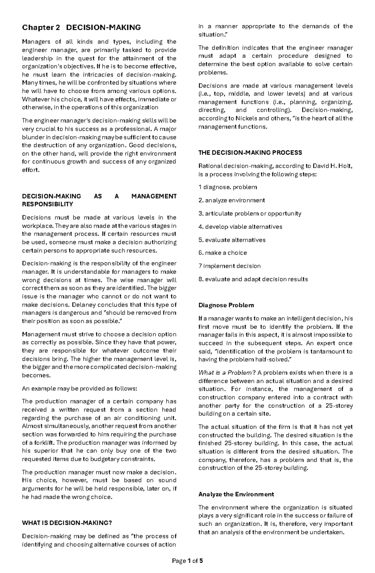 Chapter 2 Desision Making - Chapter 2 DECISION-MAKING Managers of all ...