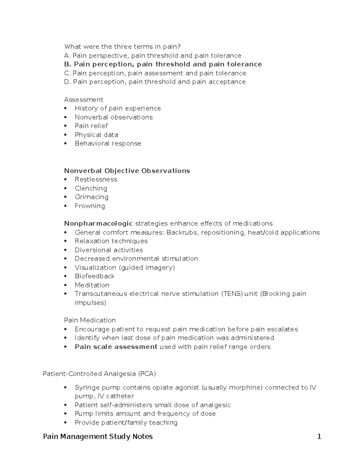Pain Management Study Notes: Key Points on PCA & Pain Relief Techniques ...