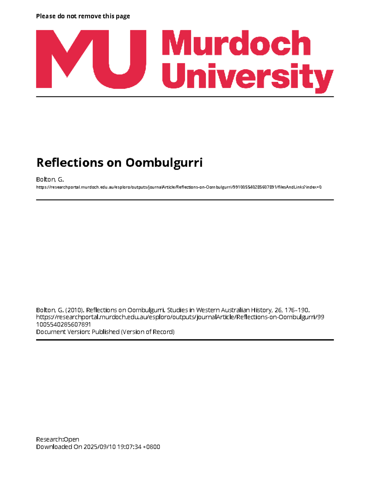 Reflections on Oombulgurri: A Historical Analysis (HIST 101) - Studocu