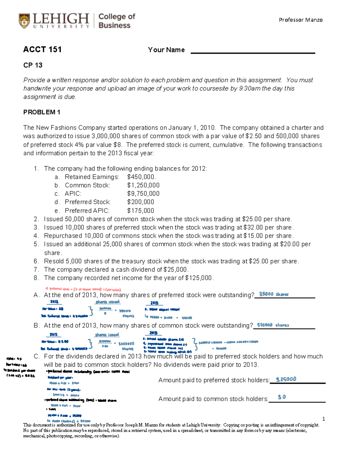 CP 13 - ACCT 151 Assignment Solutions and Stock Transactions - Studocu