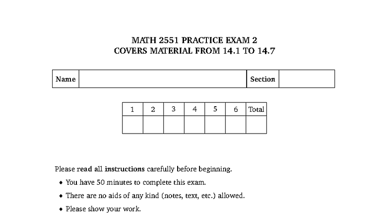 MATH 2551 MIDTERM 2 PRACTICE EXAM: SECTIONS 14.1 TO 14.7 - Studocu