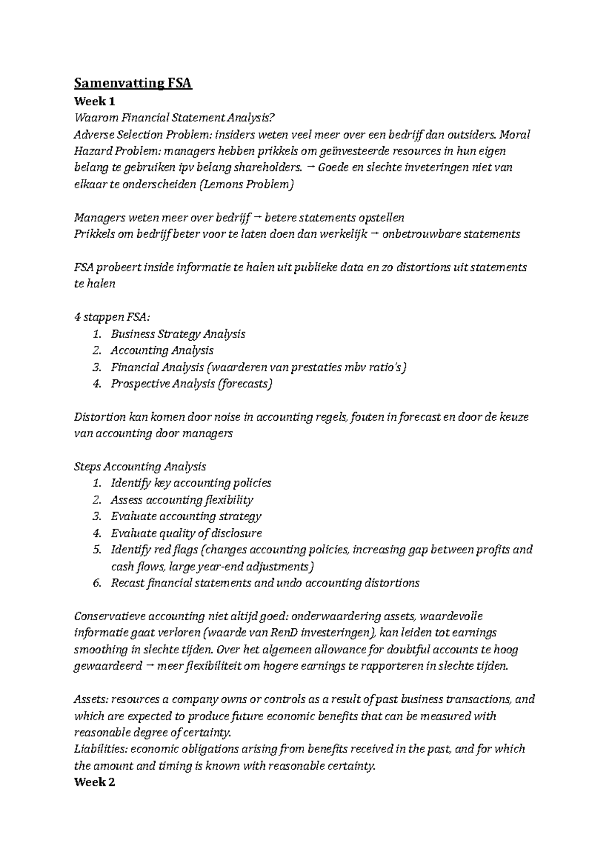 Samenvatting FSA - Financial Statement Analysis Inzichten en Methodes ...