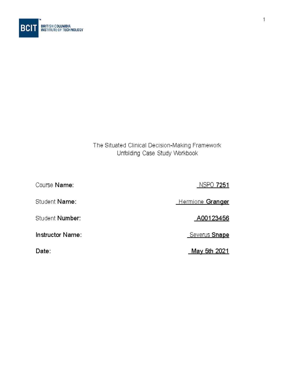NSPO 7251: Situated Clinical Framework Case Study Workbook - Studocu