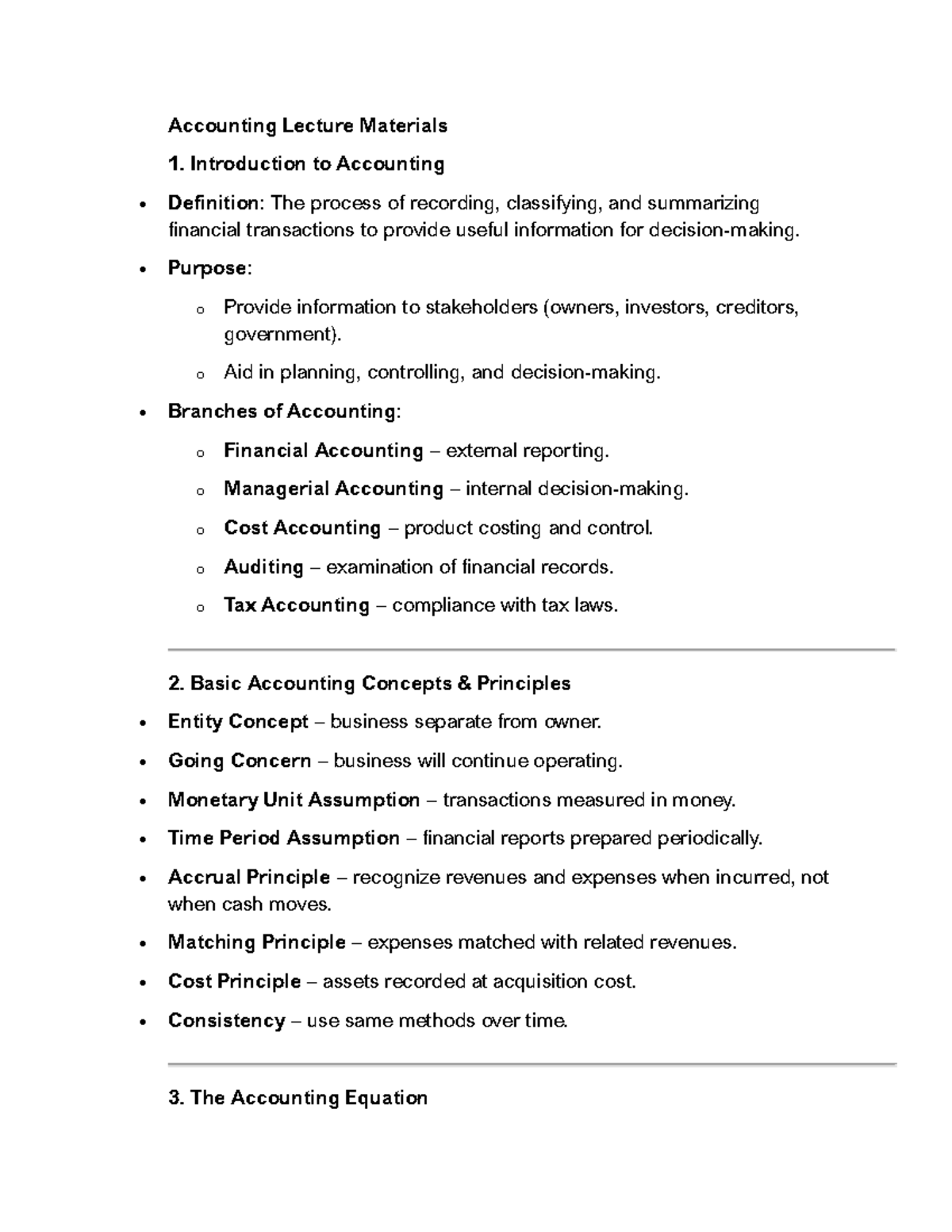ACC 101: Lecture Notes on Introduction to Accounting Concepts - Studocu
