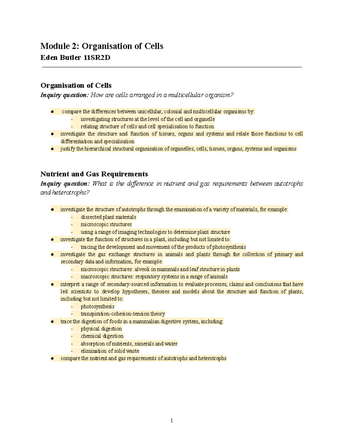 BIO 11SR2D Module 2: Study Notes on Cell Organisation and Transport ...