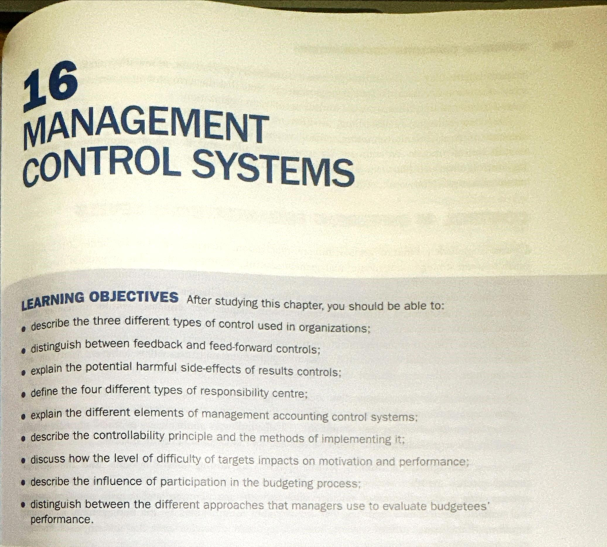 Management Control Systems: Learning Objectives and Key Concepts (MGT ...