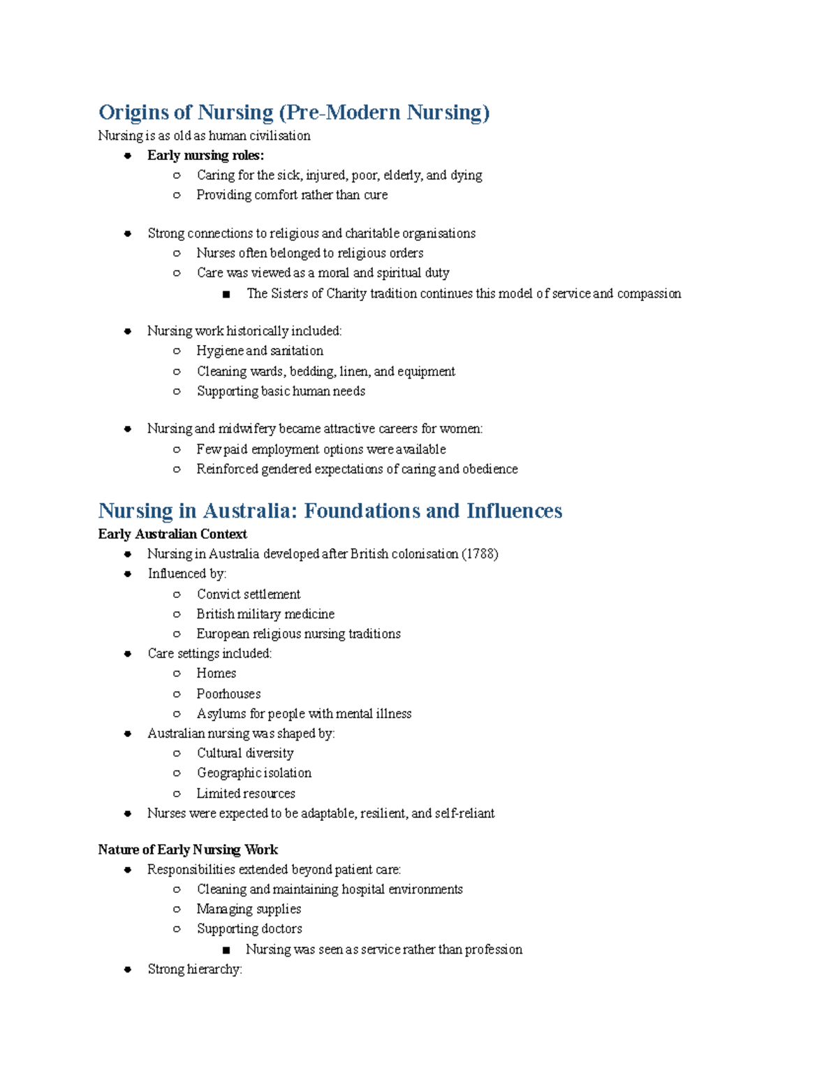 Origins of Nursing (NURS 101): Historical Perspectives and Evolution ...