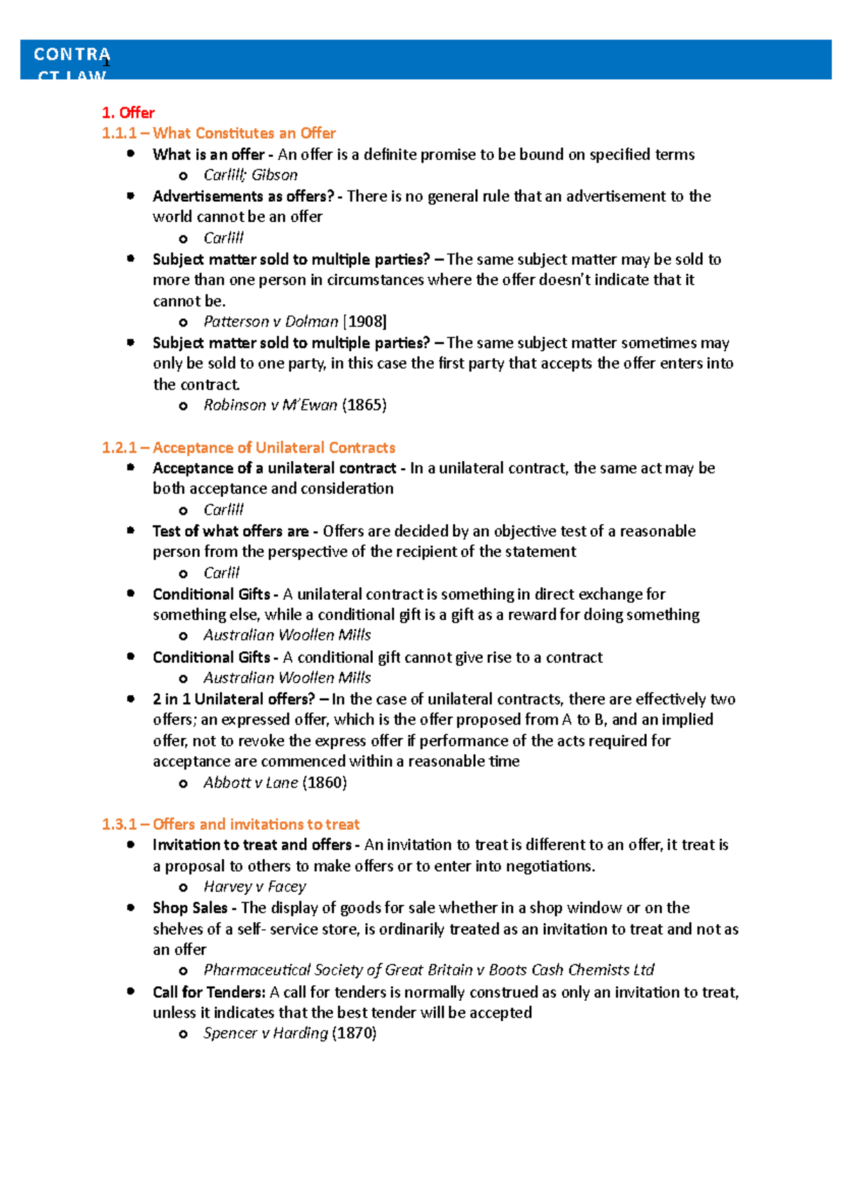 Law of Contract A - Rule Book - LAW KEY RULES What Constitutes an What ...