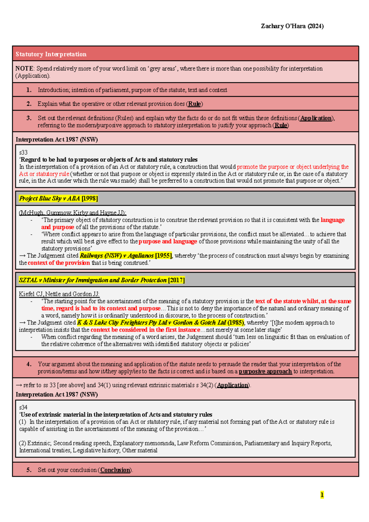 Zachary (2024) Final Exam Notes on Statutory Interpretation and ...