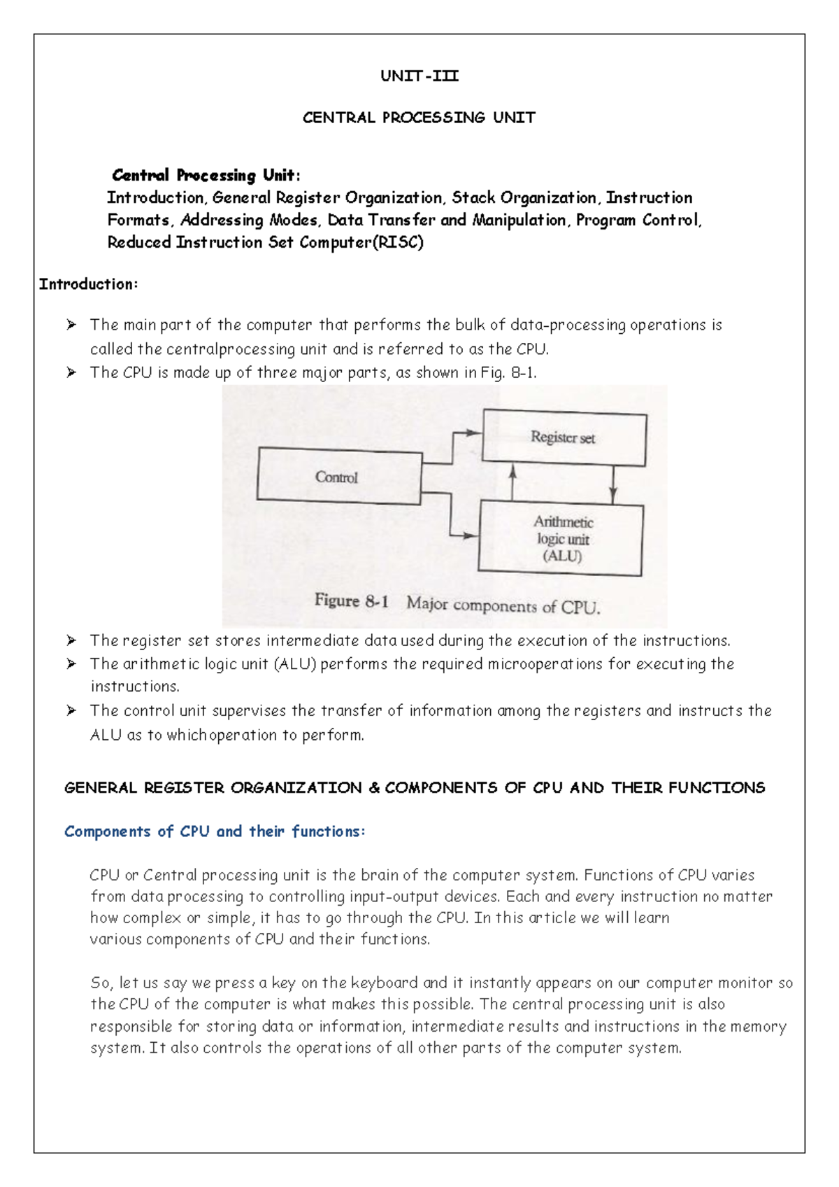 CO-UNIT 3 - Computer organisation - UNIT-III CENTRAL PROCESSING UNIT ...