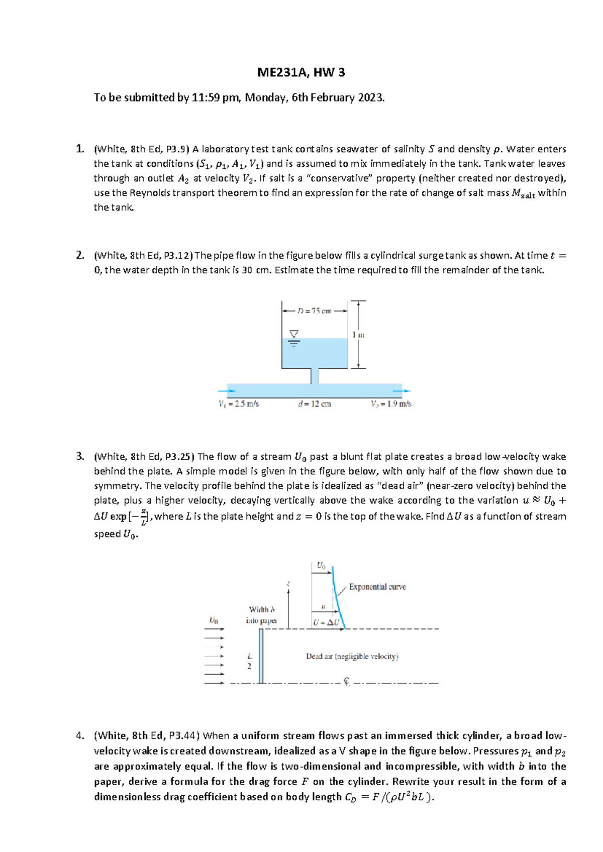 ME231A HW3 - Fluid Mechanics Assignment Solutions - Studocu