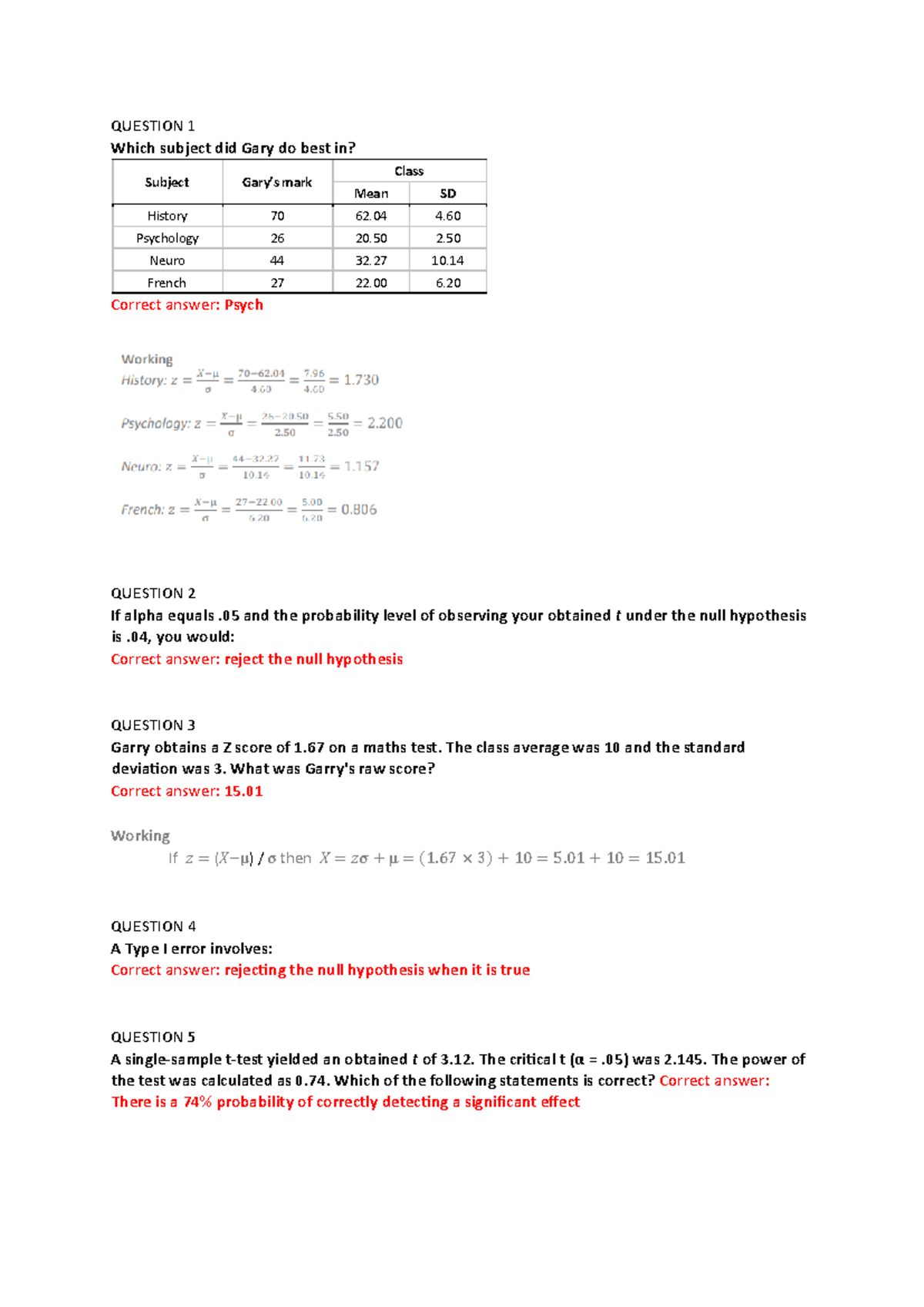 PSYC2010 Midsemester Exam Answers: Statistics & Hypothesis Testing ...