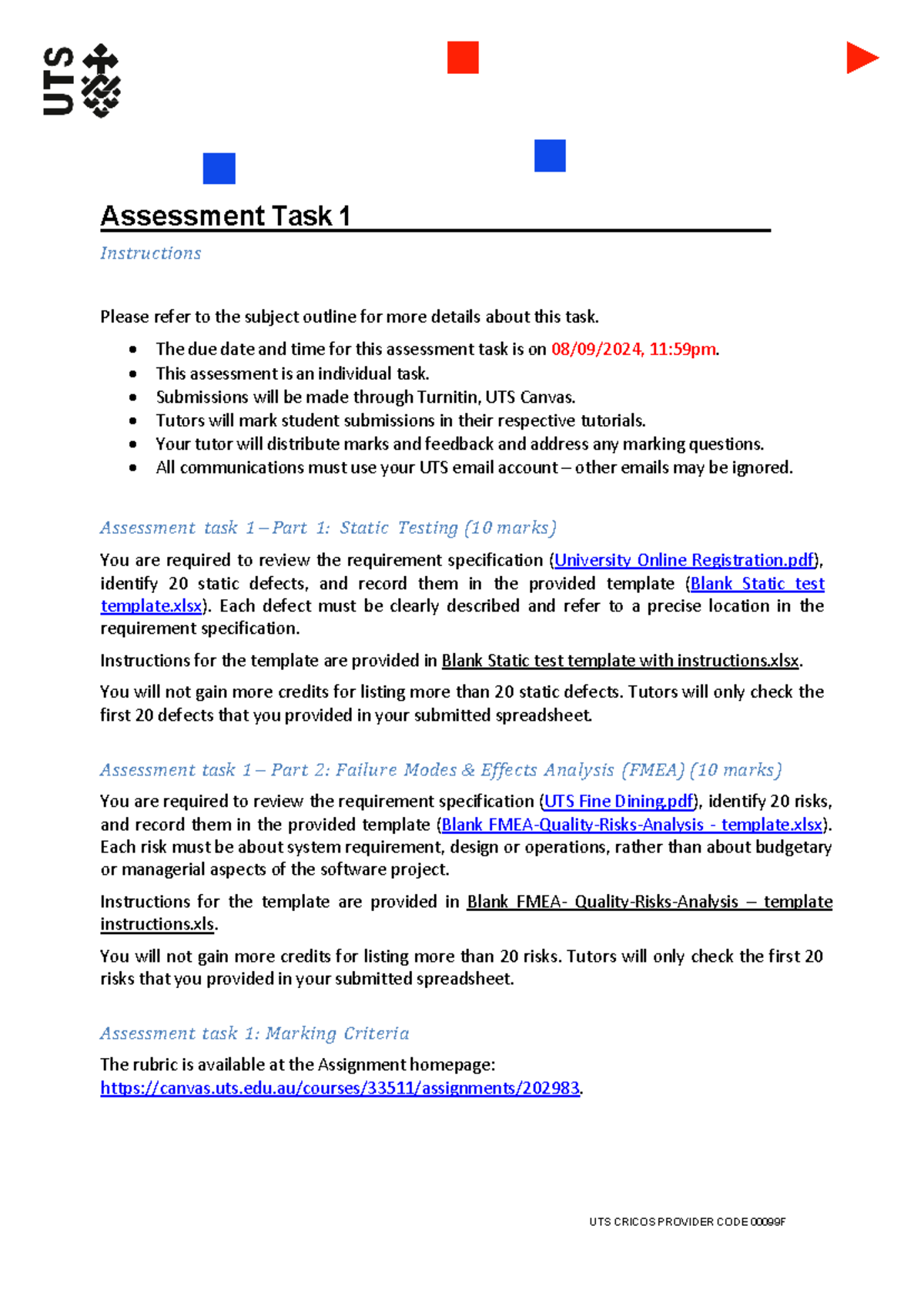 Assessment+Task+1 - dfhdfh - UTS CRICOS PROVIDER CODE 00099F Assessment ...