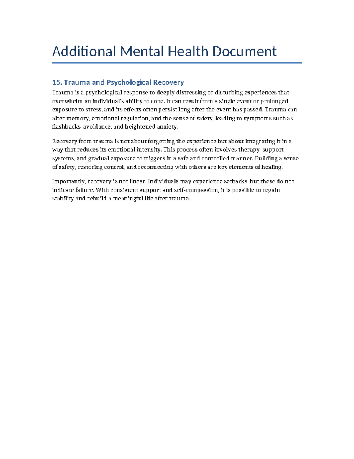 Mental Health Document 15: Trauma & Recovery Insights - Studocu