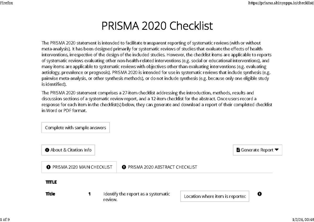 PRISMA 2020 Checklist for Systematic Reviews and Meta-Analyses - Studocu