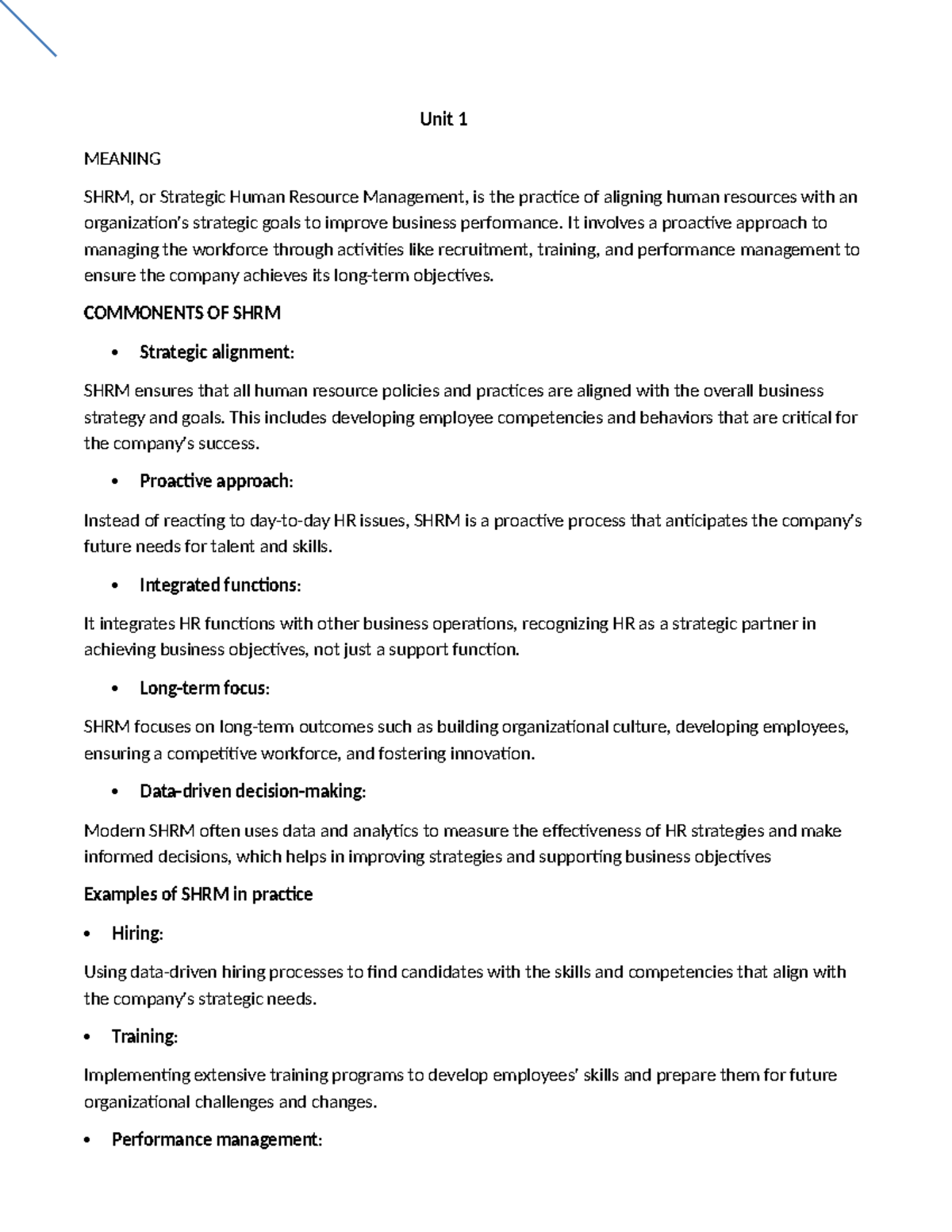 Unit 1: Strategic Human Resource Management (SHRM) Full Notes - Studocu