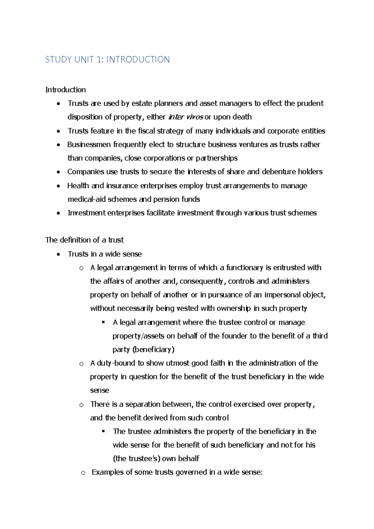 Law of Trusts - SU1 - Comprehensive Summaries and Key Concepts - Studocu