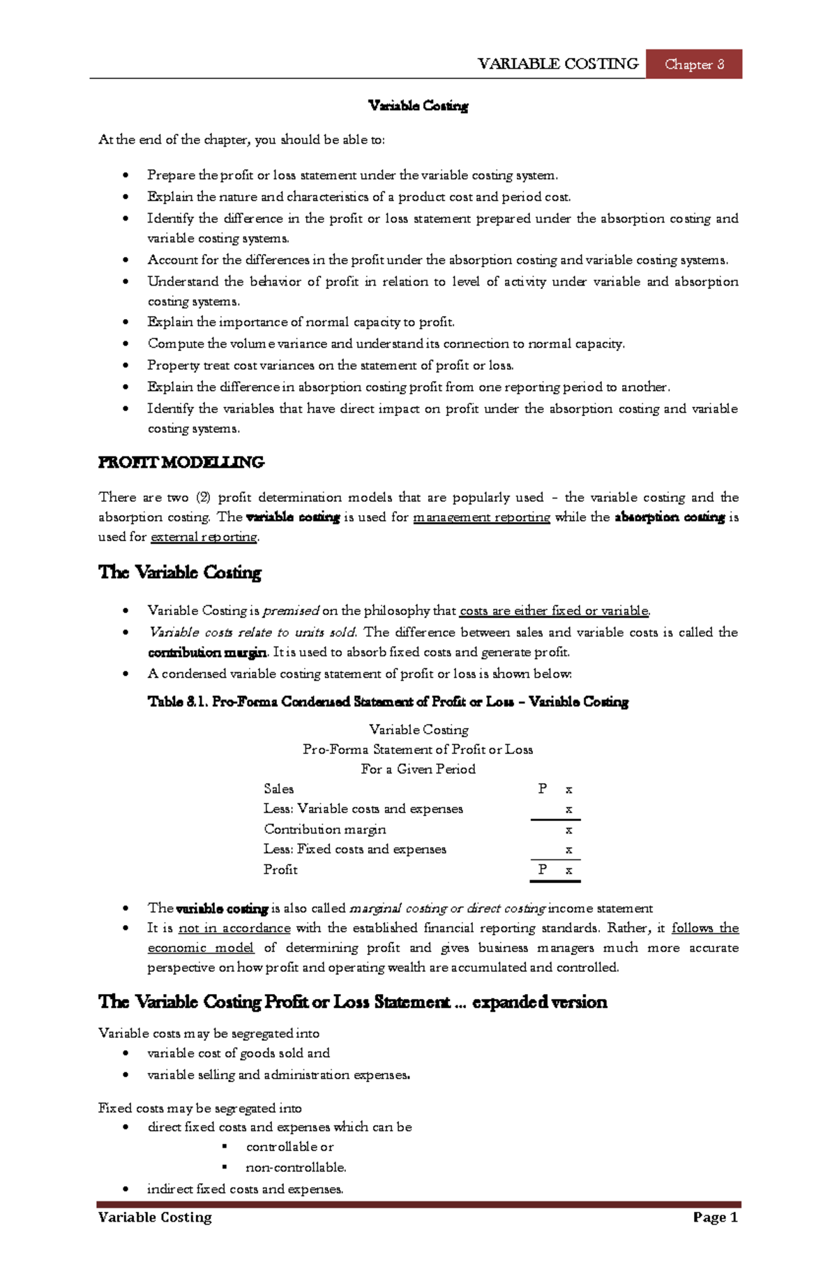 Variable Costing Overview - Final Exam Notes (ACCT 202) - Studocu