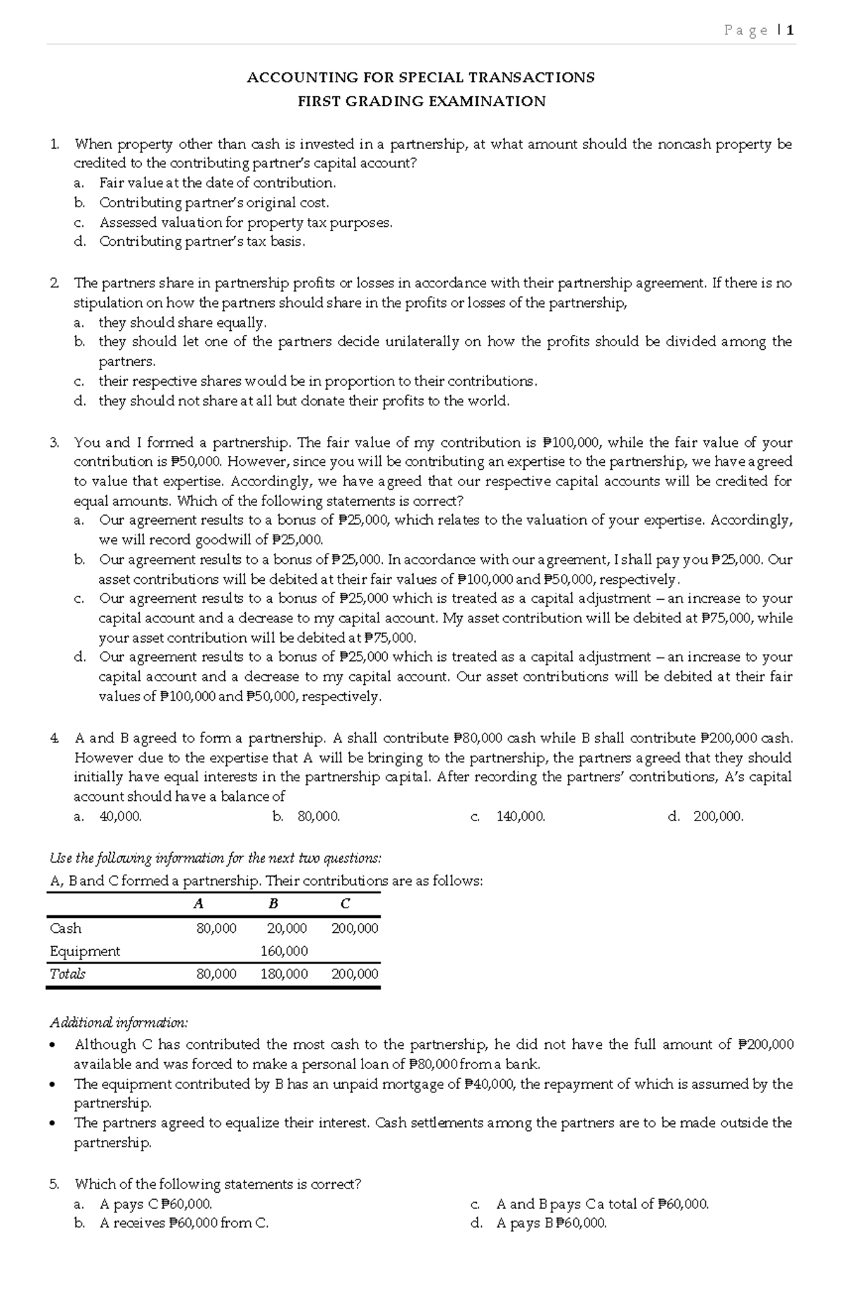 AST 1ST Grading Exam: Accounting for Special Transactions - Studocu
