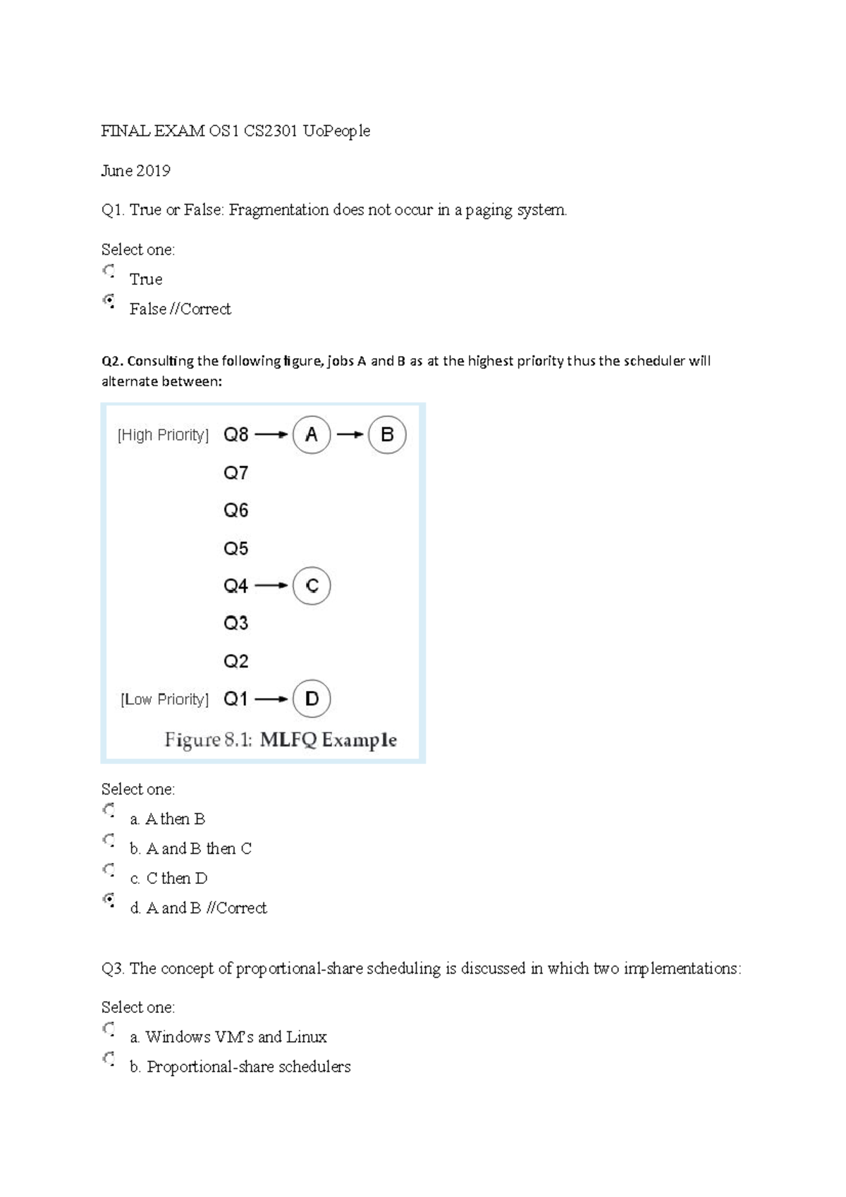 Final Exam Review for OS1 CS2301 - UoPeople, June 2019 - Studocu