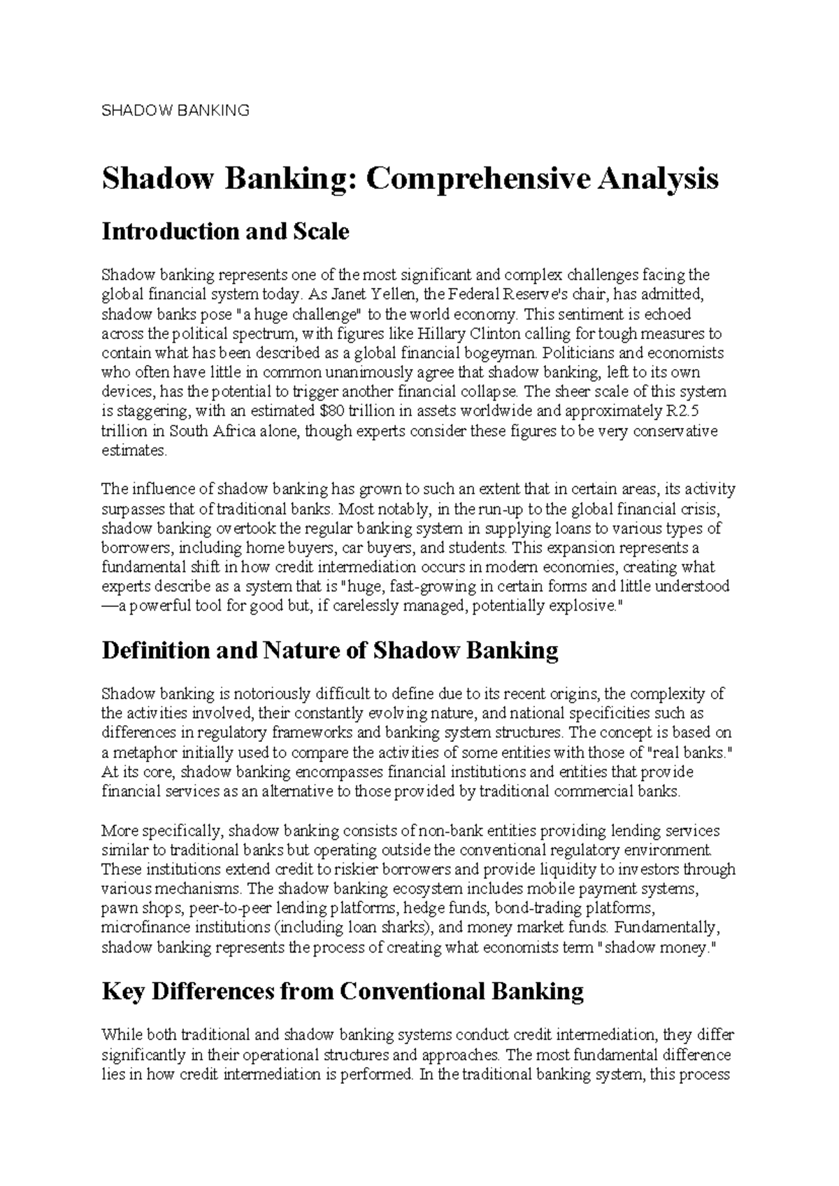 Shadow Banking: Comprehensive Analysis and Insights (FIN 101) - Studocu