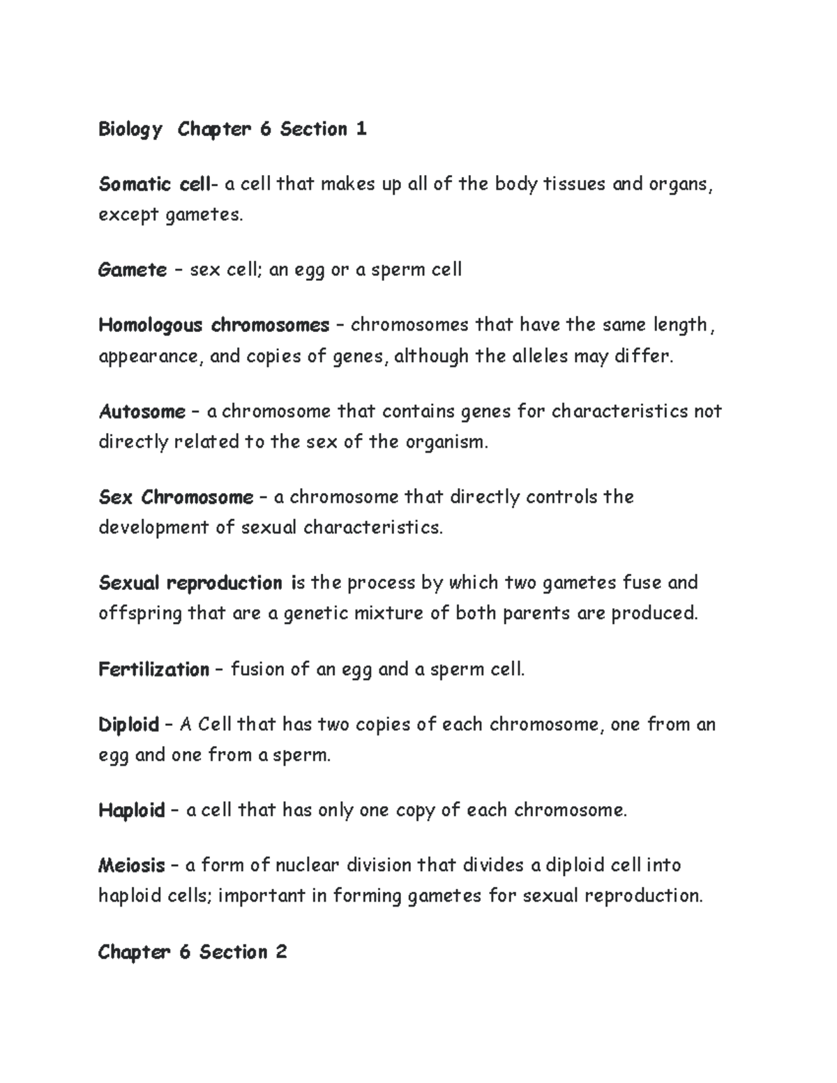 Biology Chapter 6: Somatic Cells and Chromosome Basics - Studocu