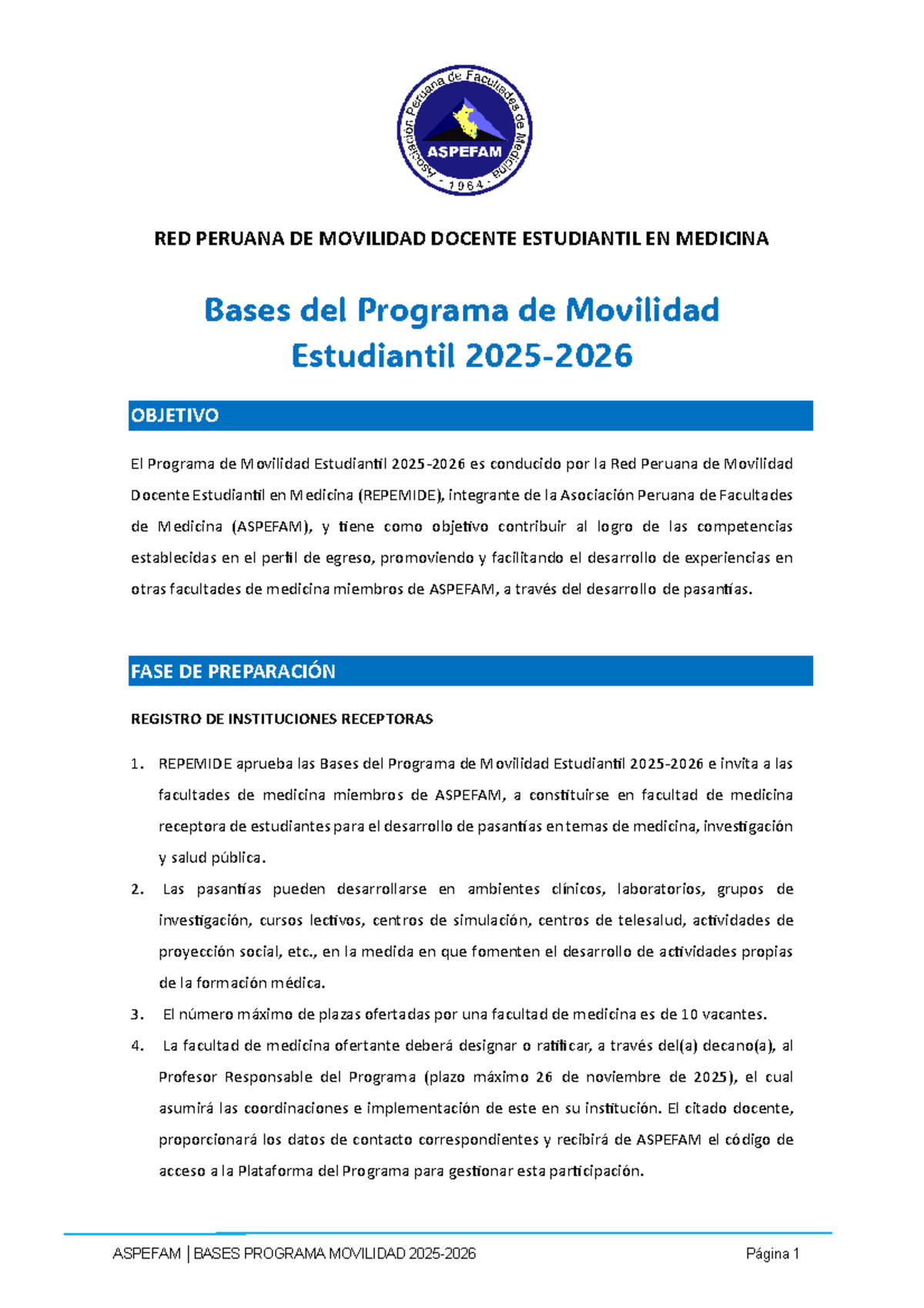 Bases del Programa de Movilidad Estudiantil en Medicina REPEMIDE 2025 ...