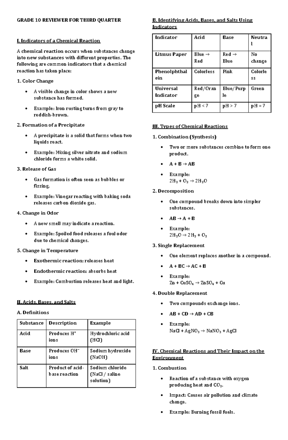 G10-3RDQ Chemical Reactions and Indicators Review - Studocu