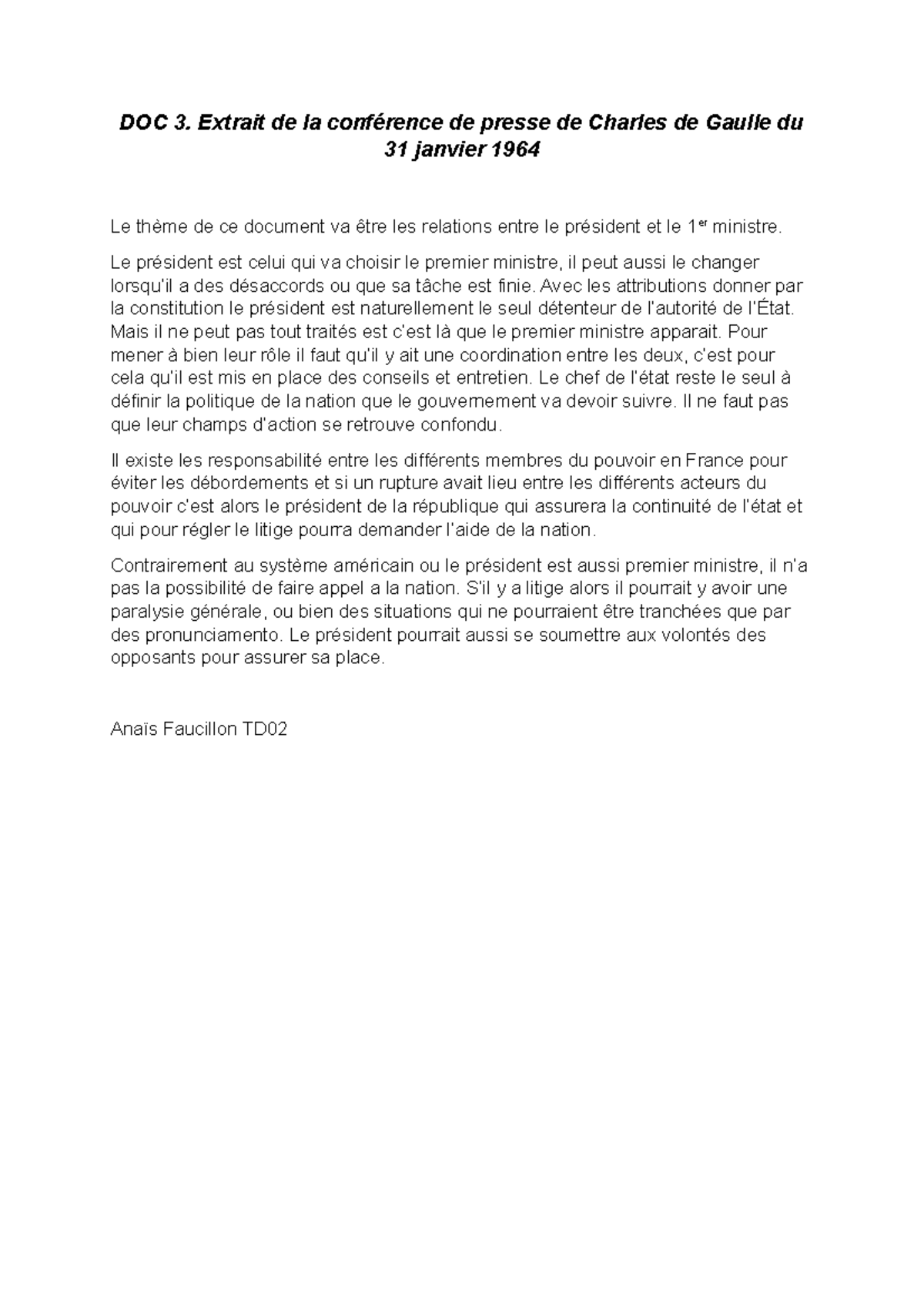 Analyse des relations entre le Président et le Premier Ministre - DOC 3 ...